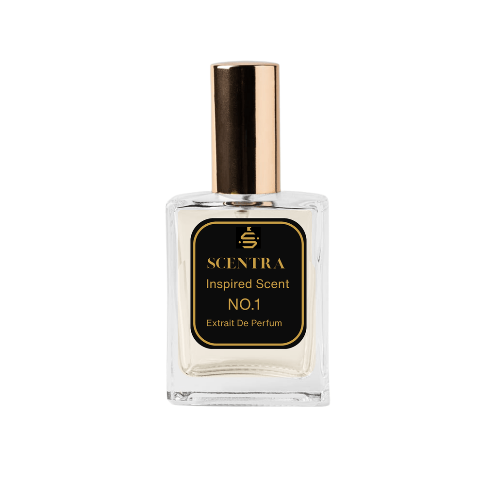 Scentra No.1 Aromatic Aquatic Extrait de Parfum glass bottle with gold cap and elegant black label.