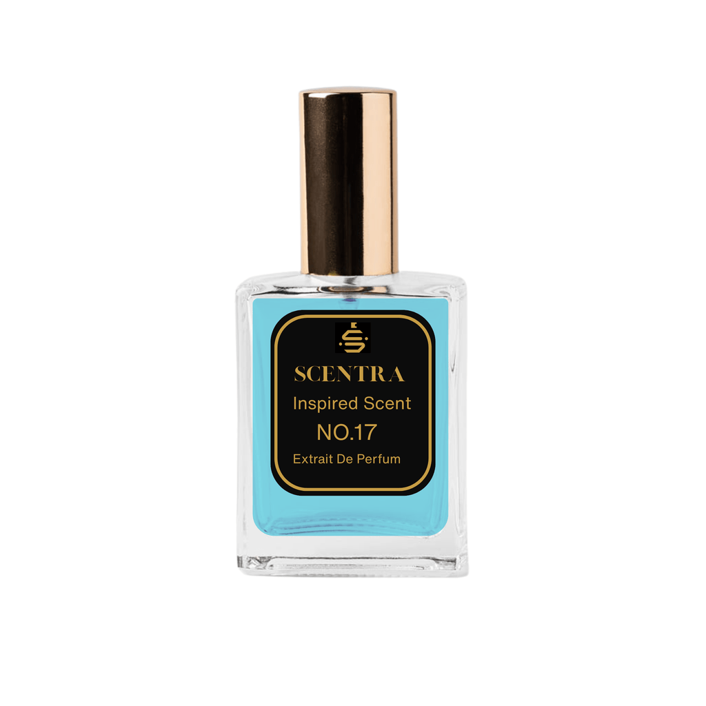 Scentra No.17 Aromatic Fougère Extrait de Parfum glass bottle with gold cap and elegant black label.