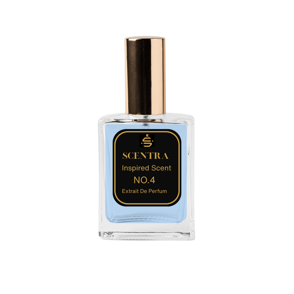 Scentra No.4 Aromatic Fougère Extrait de Parfum glass bottle with gold cap and elegant black label.