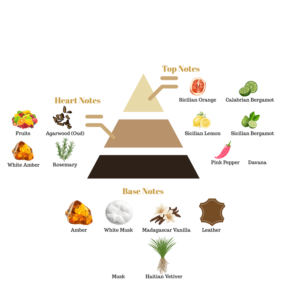 Fragrance note pyramid for Scentra Top Secret 2, showing top, heart, and base notes