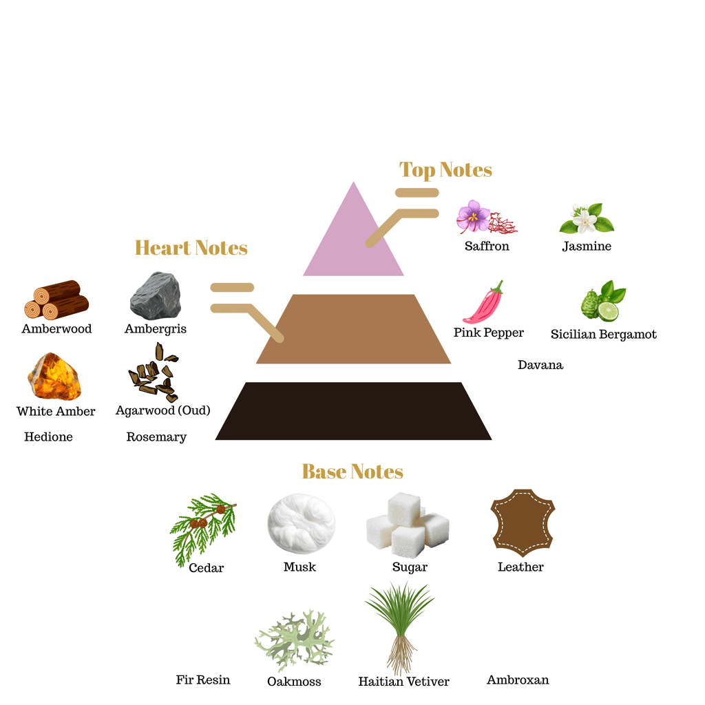 Fragrance note pyramid for Scentra Top Secret 3, showing top, heart, and base notes