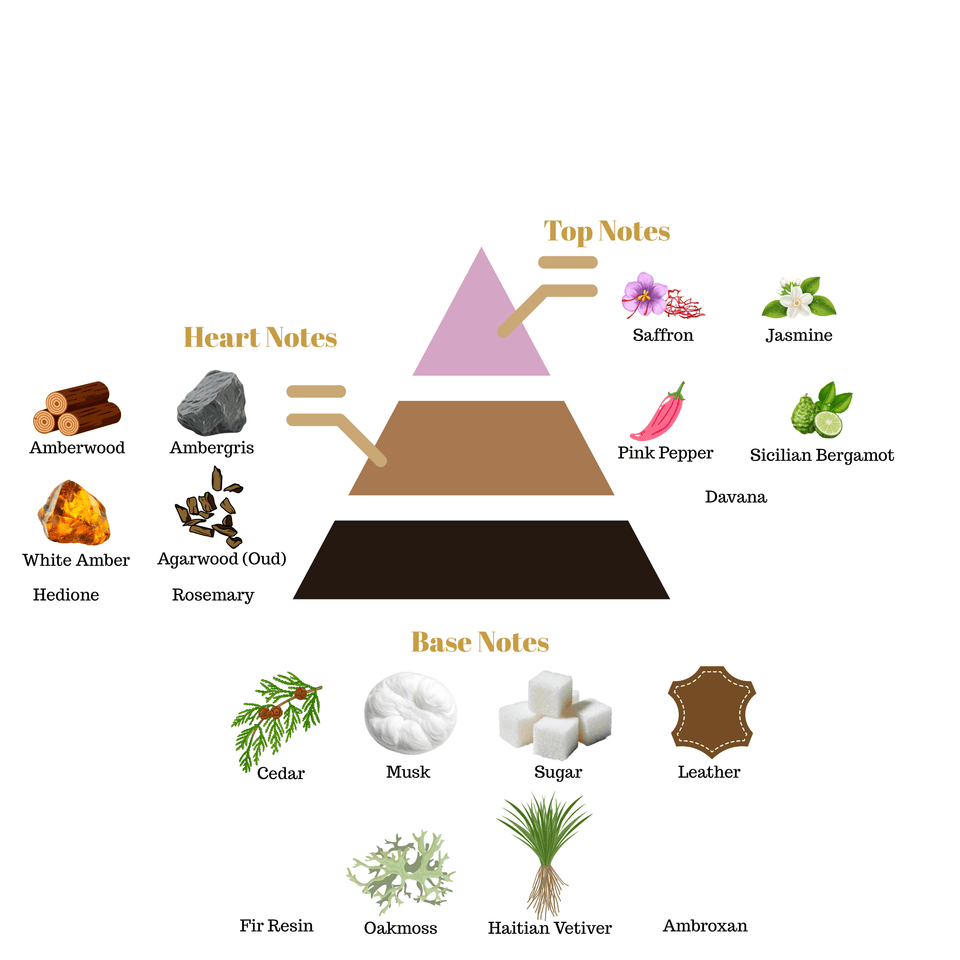 Fragrance note pyramid for Scentra Top Secret 3, showing top, heart, and base notes